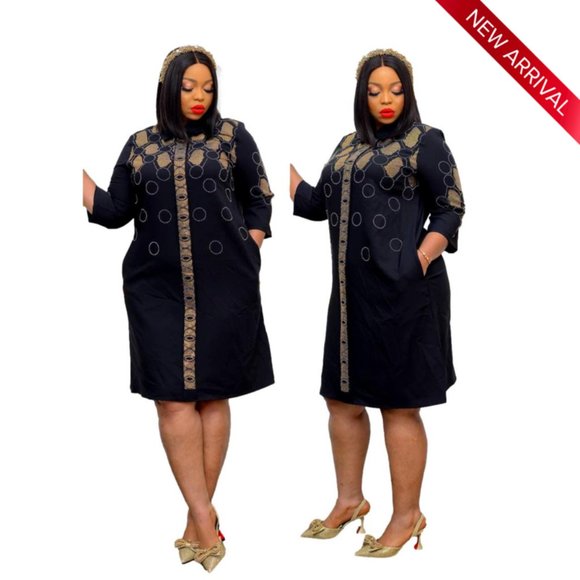 ECHRISE-NY Dresses & Skirts - Black Stone Studded Knee Length Dress